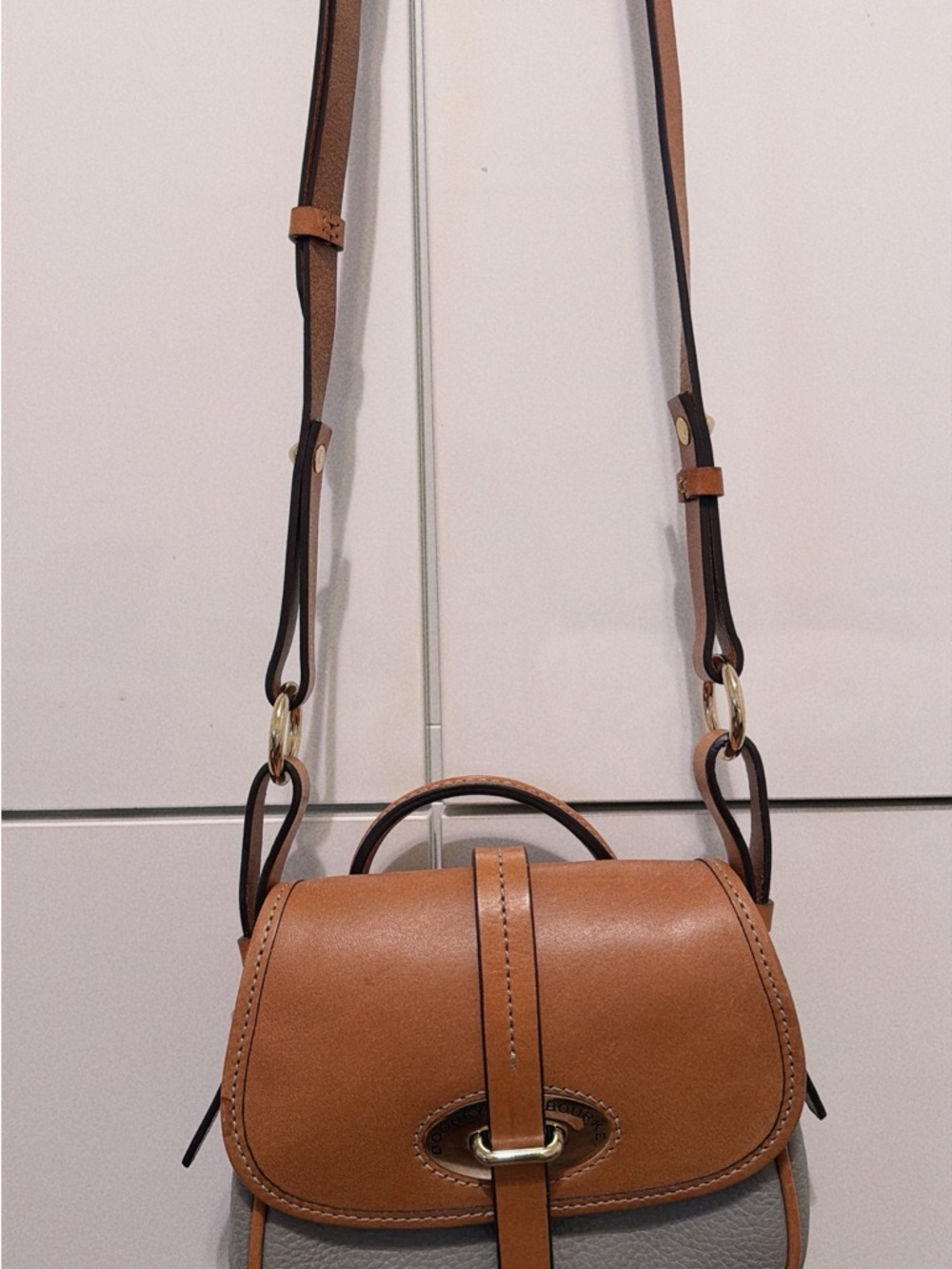 Dooney & Bourke Tan and Gray Leather Crossbody with Gold Hardware - Picture 3 of 8
